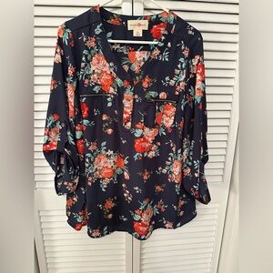 Wishful Park Floral Blouse - Black and Red